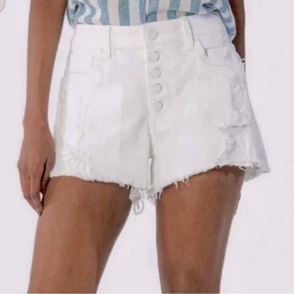 Kut from the Kloth White Heavily Distressed Frayed Denim Jane Shorts Size 4 NWT - Picture 1 of 4